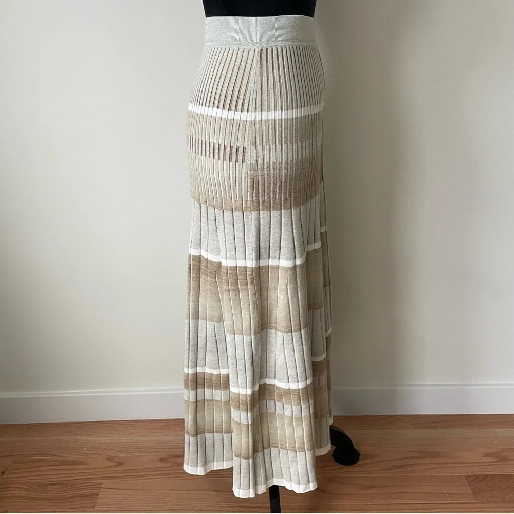 JONATHAN SIMKHAI Neutral Beige Tide Stripe Louise Striped Space Dye Midi Skirt